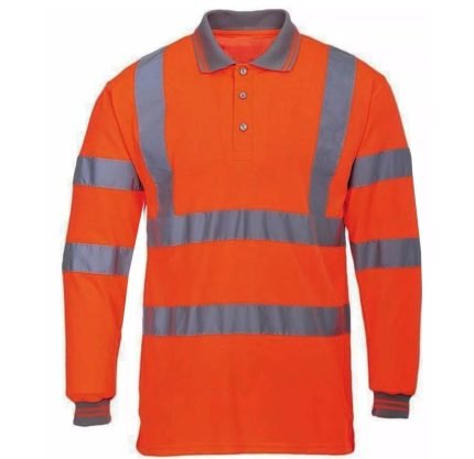 Hi Viz Long Sleeve Polo Men's Shirts - Orange